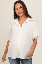 Cream Collared Button Down Maternity Blouse