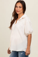 Cream Collared Button Down Maternity Blouse