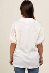 Cream Collared Button Down Maternity Blouse