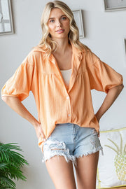 Peach Collared Button Down Blouse