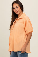 Peach Collared Button Down Maternity Blouse