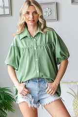 Green Collared Button Down Blouse