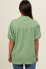 Green Collared Button Down Maternity Blouse