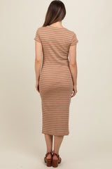 Rust Striped Side Slit Maternity Midi Dress