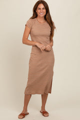 Rust Striped Side Slit Maternity Midi Dress