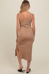 Rust Striped Sleeveless Maternity Midi Dress