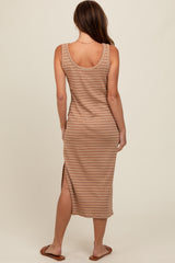 Rust Striped Sleeveless Midi Dress