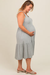 Heather Grey Tiered Sleeveless Maternity Plus Midi Dress