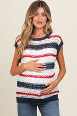 Navy Striped Crochet Knit Maternity Top