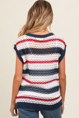 Navy Striped Crochet Knit Maternity Top