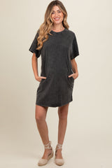 Black Short Sleeve Side Pocket Maternity Dress