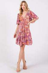 Peach Paisley Twist Front Short Sleeve Maternity Dress