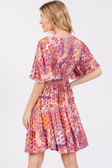 Peach Paisley Twist Front Short Sleeve Dress