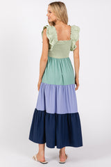 Multi-Color Smocked Tiered Flutter Sleeve Maxi Dress