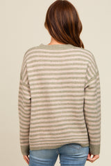 Light Olive Striped Drop Shoulder Sweater