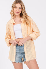 Peach Striped Fringe Button Down Shirt