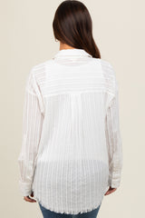 White Striped Fringe Button Down Maternity Shirt