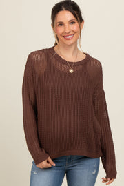 Brown Open-Knit Maternity Sweater