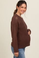 Brown Open-Knit Maternity Sweater