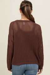 Brown Open-Knit Maternity Sweater