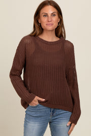 Brown Open-Knit Maternity Sweater