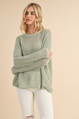 Light Olive Open-Knit Maternity Sweater