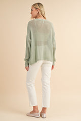 Light Olive Open-Knit Sweater