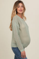 Light Olive Open-Knit Maternity Sweater