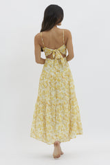 Yellow V Neckline Floral Print Maxi Dress