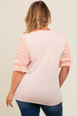 Peach Mesh Floral Puff Sleeve Maternity Plus Top