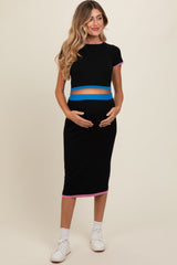 Black Colorblock Crop Top and Skirt Maternity Set