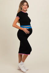 Black Colorblock Crop Top and Skirt Maternity Set