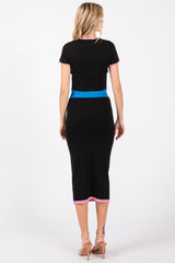 Black Colorblock Crop Top and Skirt Set