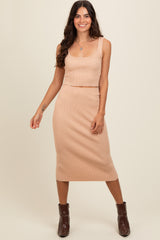 Taupe Ribbed Square Neck Sleeveless Crop Maternity Skirt Set