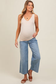 Light Blue Cut Hem Wide Leg Maternity Jeans