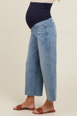 Light Blue Cut Hem Wide Leg Maternity Jeans