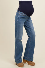 Blue Wide Hem Flare Maternity Jeans