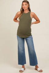 Blue Relaxed Fringe Hem Maternity Straight Leg Jeans