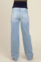 Light Blue Distressed Open Knee Flare Maternity Jeans