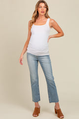 Blue Fringe Hem Cropped Slim Straight  Maternity Jeans