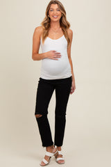 Black Cut Hem Open Knee Straight Leg Maternity Jeans