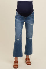 Blue Vintage Wash Raw Hem Crop Flare Maternity Jeans