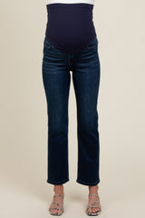 Navy Blue Ankle Slim Straight Maternity Jeans