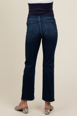 Navy Blue Ankle Slim Straight Maternity Jeans