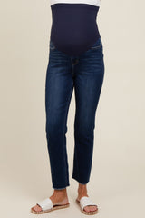 Navy Blue Cut Hem Slim Straight Maternity Jeans