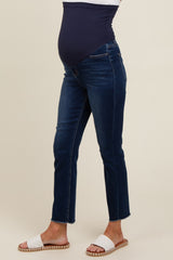 Navy Blue Cut Hem Slim Straight Maternity Jeans