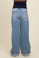 Light Blue Cuffed Baggy Wide Leg Maternity Jeans