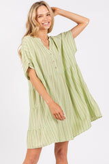 Mint Green Striped Button Front Dress