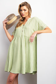 Mint Green Striped Button Front Dress