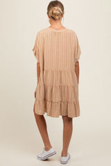 Mocha Striped Button Front Maternity Dress